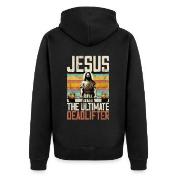 Jesus The Ultimate Deadlifter Christian Gym - Unisex Premium Organic Zip Hoodie - black - Back - Nico (187cm)