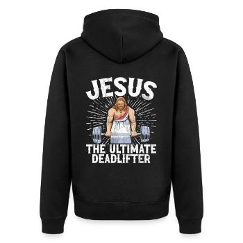 Jesus The Ultimate Deadlifter Christian Gym - Unisex Premium Organic Zip Hoodie - black - Back - Nico (187cm)