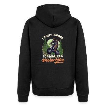 Motorbike Dad Don't Snore I'm A Motorbike - Unisex Premium Organic Zip Hoodie - black - Back - Nico (187cm)