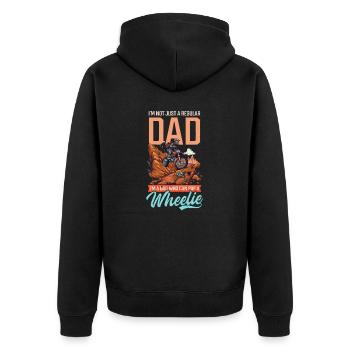Motorrad Papa Papa, der einen Wheelie machen kann - Unisex Premium Bio Zip Hoodie - Schwarz - Hinten - Nico (187cm)