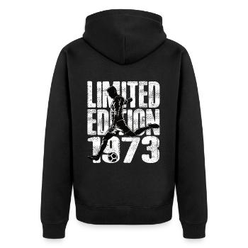 Limited Edition 1973 Limited Edition Fußball - Unisex Premium Bio Zip Hoodie - Schwarz - Hinten - Nico (187cm)