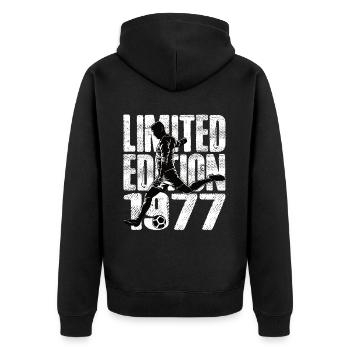 Limited Edition 1977 Limited Edition Football - Unisex Premium Organic Zip Hoodie - black - Back - Nico (187cm)