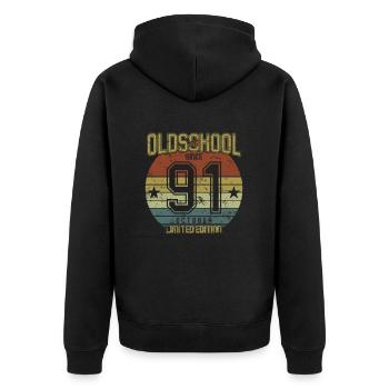 Octobre 1991 - Anniversaire en octobre Oldschool - Veste à capuche bio Premium Unisexe - noir - Dos - Nico (187cm)
