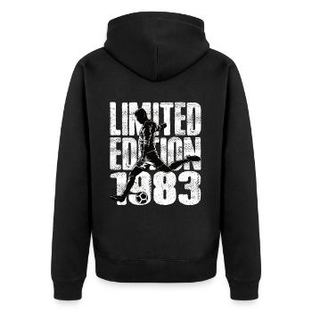 Limited Edition 1983 Limited Edition Fußball - Unisex Premium Bio Zip Hoodie - Schwarz - Hinten - Nico (187cm)