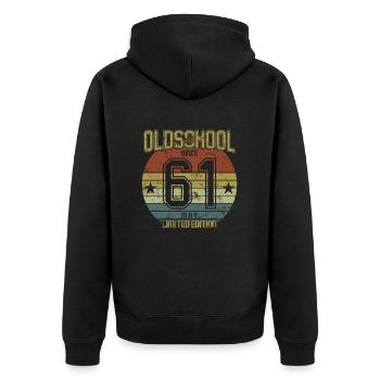 May 1961 - Geburtstag im Mai Oldschool - Unisex Premium Bio Zip Hoodie - Schwarz - Hinten - Nico (187cm)