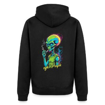 Drôle d’extraterrestre disant fumer des cigarettes - Veste à capuche bio Premium Unisexe - noir - Dos - Nico (187cm)