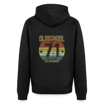 February 1971 - Geburtstag im Februar Oldschool - Unisex Premium Bio Zip Hoodie - Schwarz - Hinten - Nico (187cm)