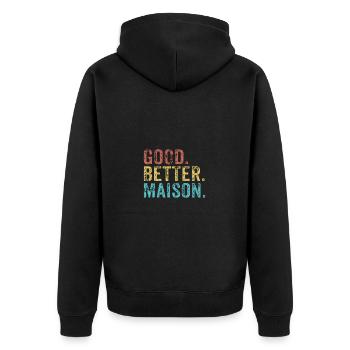 Cool guys are called Maison - Unisex Premium Bio Zip Hoodie - Schwarz - Hinten - Nico (187cm)