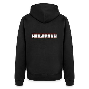 Heilbronn - Unisex Premium Bio Zip Hoodie - Schwarz - Hinten - Nico (187cm)