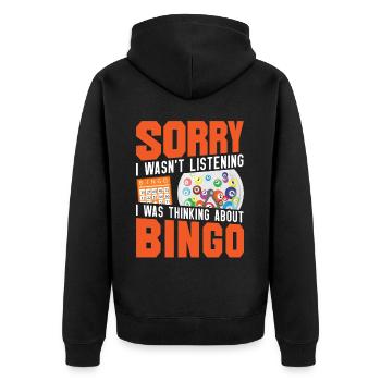 Bingo Player Sorry I Wasn't - Unisex Premium Bio Zip Hoodie - Schwarz - Hinten - Nico (187cm)