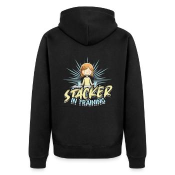 Sport Stacking Speed Stacker In Training - Unisex Premium Bio Zip Hoodie - Schwarz - Hinten - Nico (187cm)