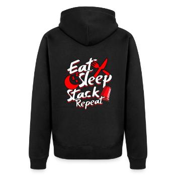 Sport Stacking Cup Stacking Eat Sleep Stack Repeat - Unisex Premium Bio Zip Hoodie - Schwarz - Hinten - Nico (187cm)