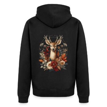 Cottagecore Deer With Flowers - Unisex Premium Organic Zip Hoodie - black - Back - Nico (187cm)