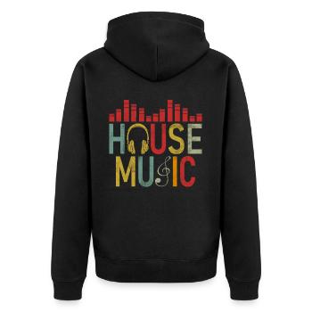 Hausmusik EDM Rave DJ Electro Deep House Lover - Unisex Premium Bio Zip Hoodie - Schwarz - Hinten - Nico (187cm)