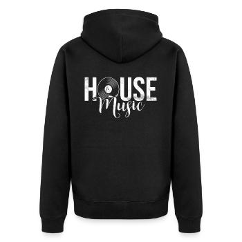 Hausmusik EDM Rave DJ Electro Deep House Lover - Unisex Premium Bio Zip Hoodie - Schwarz - Hinten - Nico (187cm)