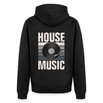 Hausmusik EDM Rave DJ Electro Deep House Lover - Unisex Premium Bio Zip Hoodie - Schwarz - Hinten - Nico (187cm)