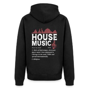 Hausmusik EDM Rave DJ Electro Deep House Lover - Unisex Premium Bio Zip Hoodie - Schwarz - Hinten - Nico (187cm)