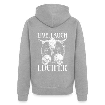 Live Love Luzifer Goth Festival Death Metal - Unisex Premium Bio Zip Hoodie - Grau meliert - Hinten - Nico (187cm)