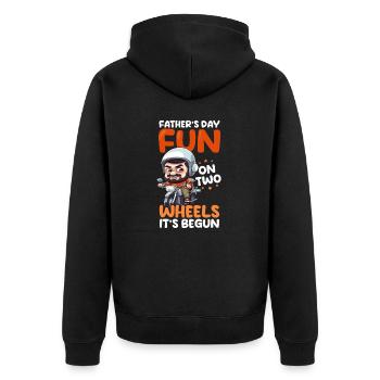Motorrad Papa Spaß auf zwei Rädern Es fing an - Unisex Premium Bio Zip Hoodie - Schwarz - Hinten - Nico (187cm)