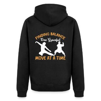 Mit Einer Anmutigen Bewegung Nach Der Anderen Das - Unisex Premium Bio Zip Hoodie - Schwarz - Hinten - Nico (187cm)