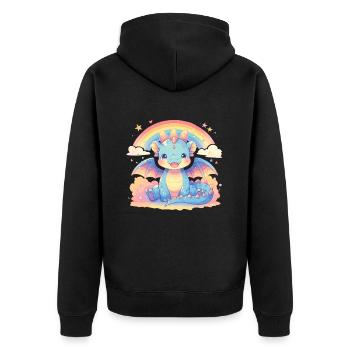Drache Regenbogen Kawaii Drache Kinder - Unisex Premium Bio Zip Hoodie - Schwarz - Hinten - Nico (187cm)
