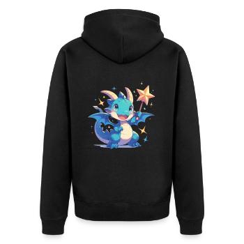 Drache Fee Kawaii Drache Kinder - Unisex Premium Bio Zip Hoodie - Schwarz - Hinten - Nico (187cm)