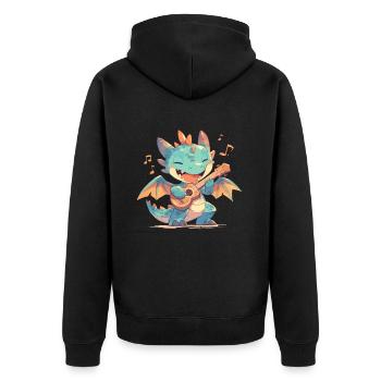 Drache Ukulele Kawaii Drache Kinder - Unisex Premium Bio Zip Hoodie - Schwarz - Hinten - Nico (187cm)