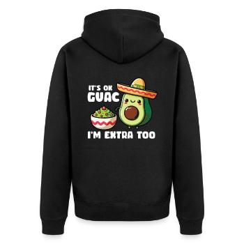 Avocado Guacamole Vegan Geschenk - Unisex Premium Bio Zip Hoodie - Schwarz - Hinten - Nico (187cm)