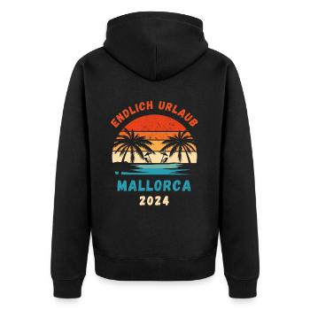 Mallorca Urlaub 2024 Spanien Balearen Idee - Unisex Premium Bio Zip Hoodie - Schwarz - Hinten - Nico (187cm)