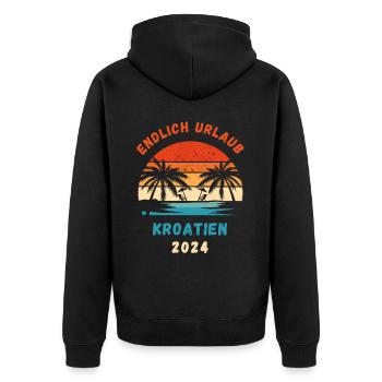 Kroatien Urlaub 2024 Balkan Idee - Unisex Premium Bio Zip Hoodie - Schwarz - Hinten - Nico (187cm)