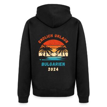 Bulgarien Urlaub 2024 Balkan Idee - Unisex Premium Bio Zip Hoodie - Schwarz - Hinten - Nico (187cm)
