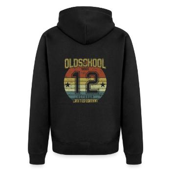 October 2012 - Geburtstag im Oktober Oldschool - Unisex Premium Bio Zip Hoodie - Schwarz - Hinten - Nico (187cm)