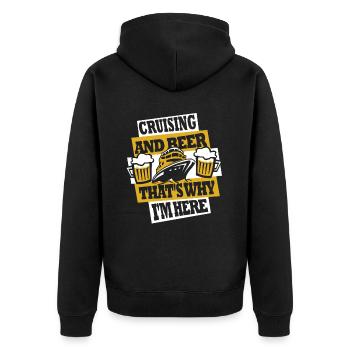 Kreuzfahrt und Bier Darum bin ich hier Kreuzfahrt - Unisex Premium Bio Zip Hoodie - Schwarz - Hinten - Nico (187cm)