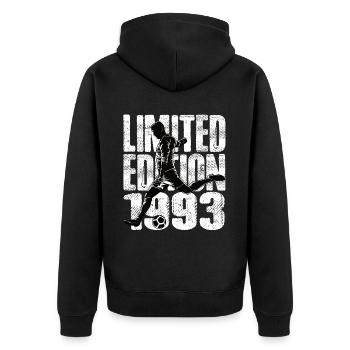 Limited Edition 1993 Limited Edition Fußball - Unisex Premium Bio Zip Hoodie - Schwarz - Hinten - Nico (187cm)