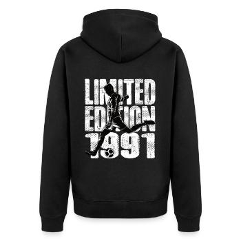 Limited Edition 1991 Limited Edition Fußball - Unisex Premium Bio Zip Hoodie - Schwarz - Hinten - Nico (187cm)