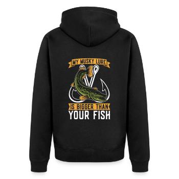 Musky Fishing My Musky Lure Is Bigger Fishing Rod - Unisex Premium Organic Zip Hoodie - black - Back - Nico (187cm)