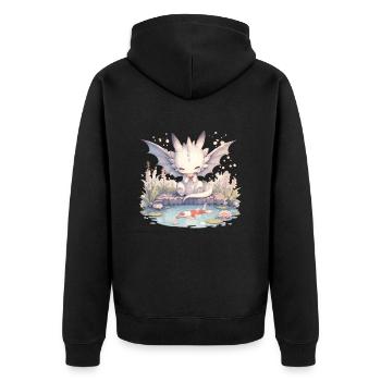 Drache Koi Fisch Japanisch Kawaii Drache - Unisex Premium Bio Zip Hoodie - Schwarz - Hinten - Nico (187cm)