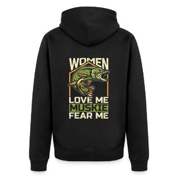 Musky Fishing Women Love Me Muskie Predatory Fish - Veste à capuche bio Premium Unisexe - noir - Dos - Nico (187cm)