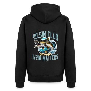 Muskie Fishing 49.5in Club Because Fishing Lover - Unisex Premium Bio Zip Hoodie - Schwarz - Hinten - Nico (187cm)