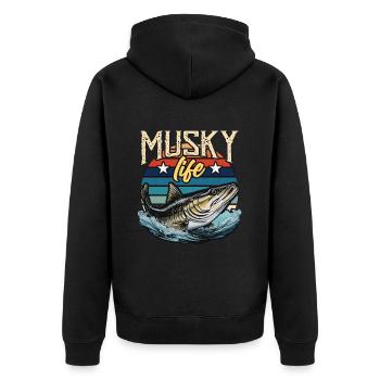 Musky Fishing Musky Life Predatory Fish Fisherman - Unisex Premium Organic Zip Hoodie - black - Back - Nico (187cm)