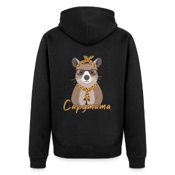 Capymama Lustige Capybara Mutter Wasserschwein - Unisex Premium Bio Zip Hoodie - Schwarz - Hinten - Nico (187cm)