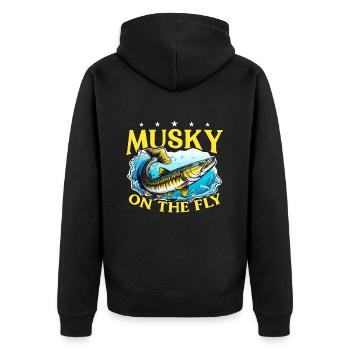 Musky Fishing Musky On The Fly Predatory Fish - Unisex Premium Bio Zip Hoodie - Schwarz - Hinten - Nico (187cm)