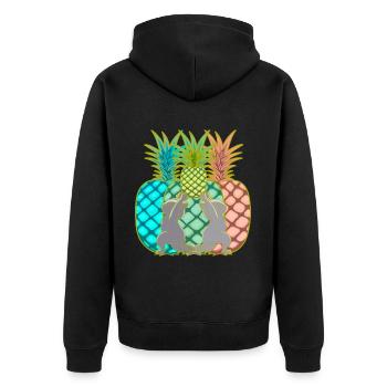 Ananas Katzen Obst Früchte Yogi Yoga Retro 80er - Unisex Premium Bio Zip Hoodie - Schwarz - Hinten - Nico (187cm)