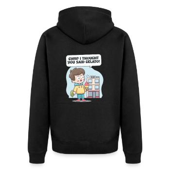 Eisliebhaber-Fitnessstudio? Ich dachte, du hättest Gelato gesagt! - Unisex Premium Bio Zip Hoodie - Schwarz - Hinten - Nico (187cm)