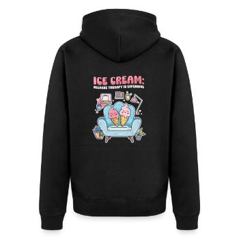 Eisliebhaber, weil Therapie teuer ist - Unisex Premium Bio Zip Hoodie - Schwarz - Hinten - Nico (187cm)