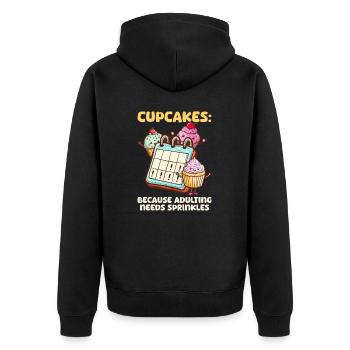 Cupcake-Liebhaber, weil das Erwachsenwerden braucht - Unisex Premium Bio Zip Hoodie - Schwarz - Hinten - Nico (187cm)