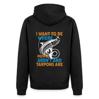 „i Want To Be Where Tarpons Are Fishing Design“ - Unisex Premium Bio Zip Hoodie - Schwarz - Hinten - Nico (187cm)