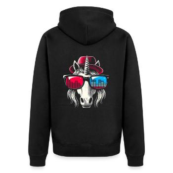 Unicorn With Sunglasses House Music Rave DJ - Unisex Premium Organic Zip Hoodie - black - Back - Nico (187cm)