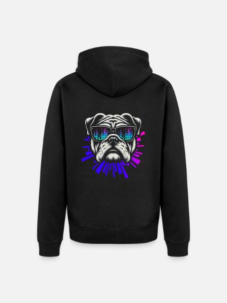 Bulldog With Sunglasses House Music Rave DJ - Unisex Premium Organic Zip Hoodie - black