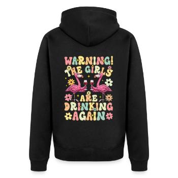 Groovy Flamingo Party The Girls Are Drinking Again - Unisex Premium Organic Zip Hoodie - black - Back - Nico (187cm)